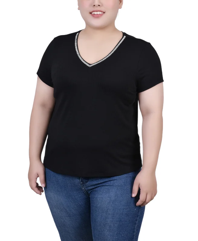 Plus Size Short Sleeve Top With Stone Details